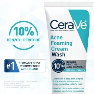 CeraVe Acne Foaming Cream Wash Benzoyl Peroxide